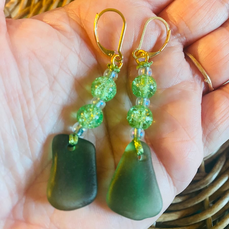 Sea Glass and Glass Bead earrings - SGE04
