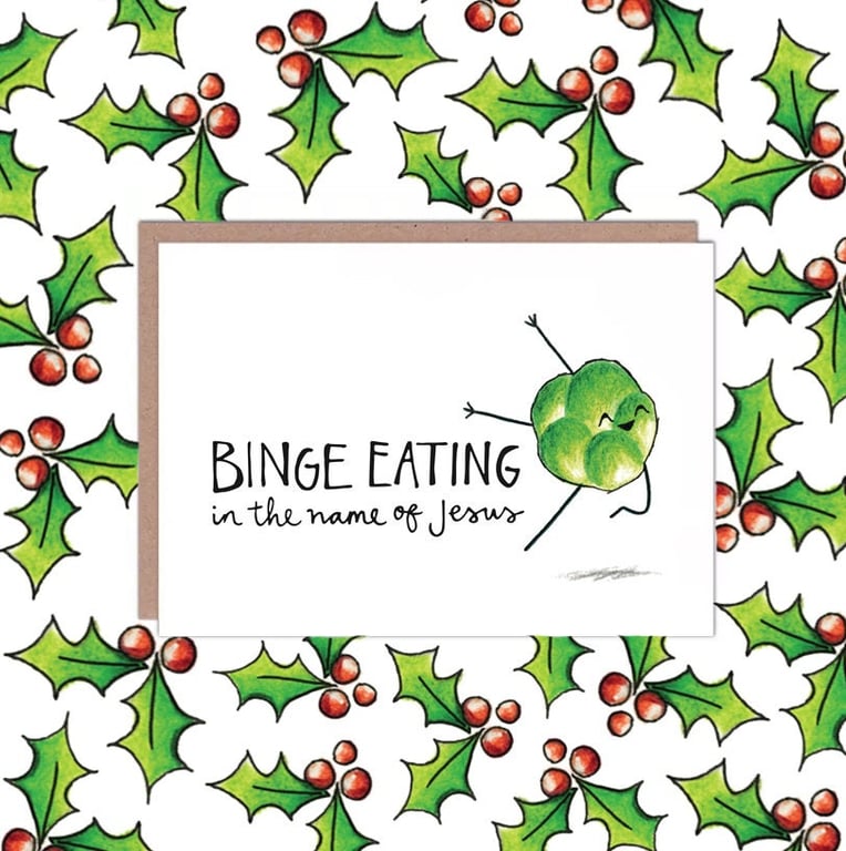 Binge Eating Brussel Sprout Christmas Card