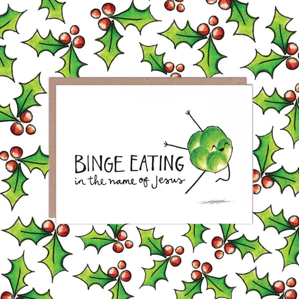 Binge Eating Brussel Sprout Christmas Card