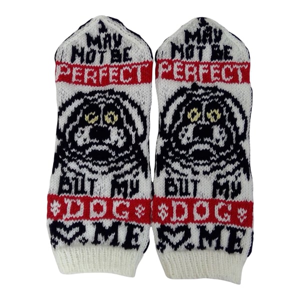 handknitted wool dog mittens, fairisle novelty mitts, stranded warm mittens, 