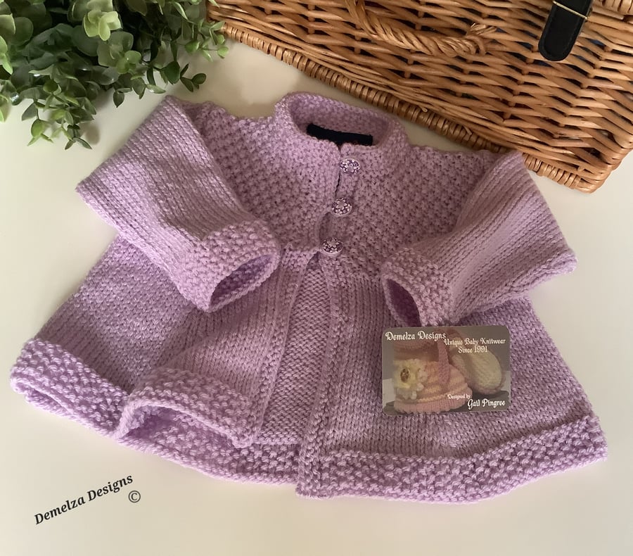 Baby Girl's Hand Knitted Lilac Cardigan 3-9 Months (Dress not included)
