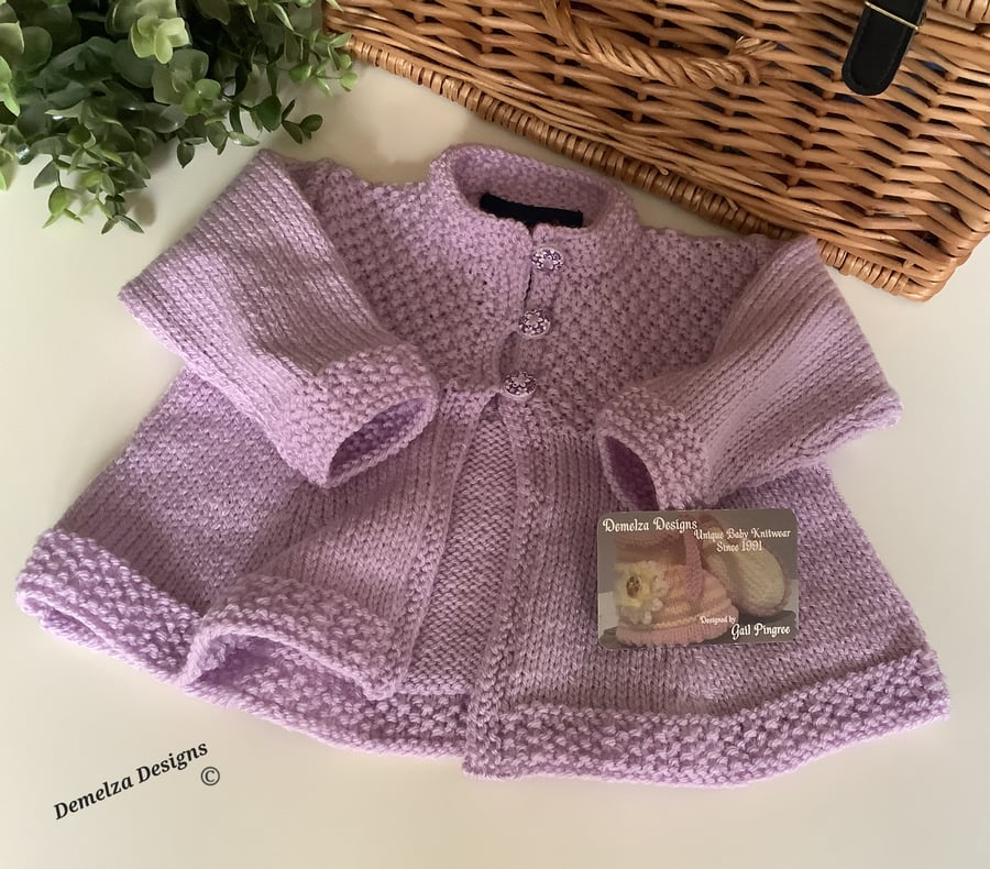 Designer Baby Girl's Hand Knitted Designer Lilac Cardigan 6-12 Months 