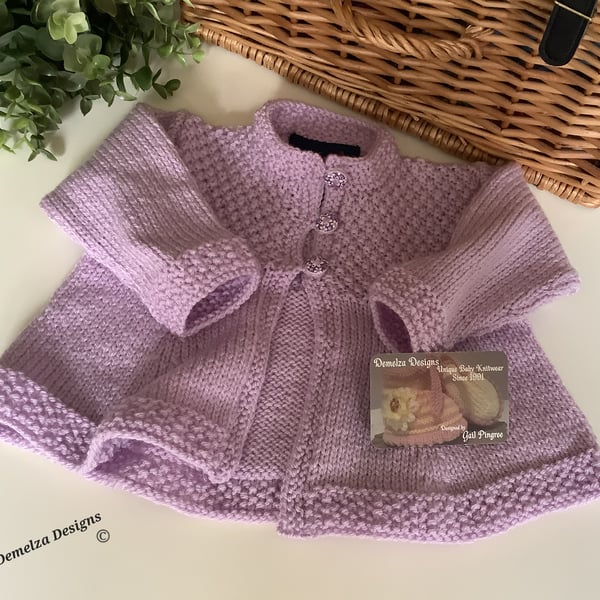 Baby Girl's Hand Knitted Lilac Cardigan 3-9 Months (Dress not included)