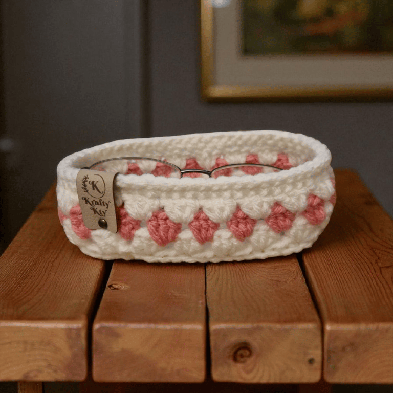 Glasses or trinket basket, hand crocheted 