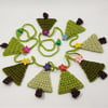 Crochet Christmas Tree Garland with Wooden Button Stars 