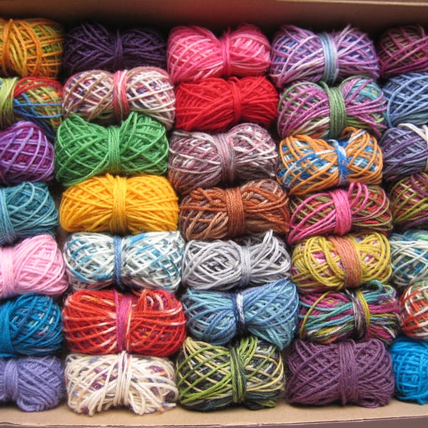 Scrappy sock yarn: 200g 4ply sock yarn in 35 mini balls mixed colours.