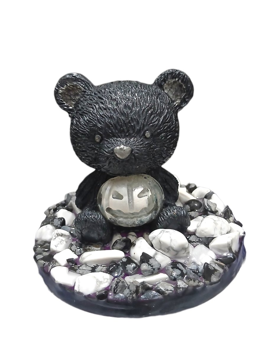 Guardian Bear Sculpture Snowflake Obsidian & White Howlite