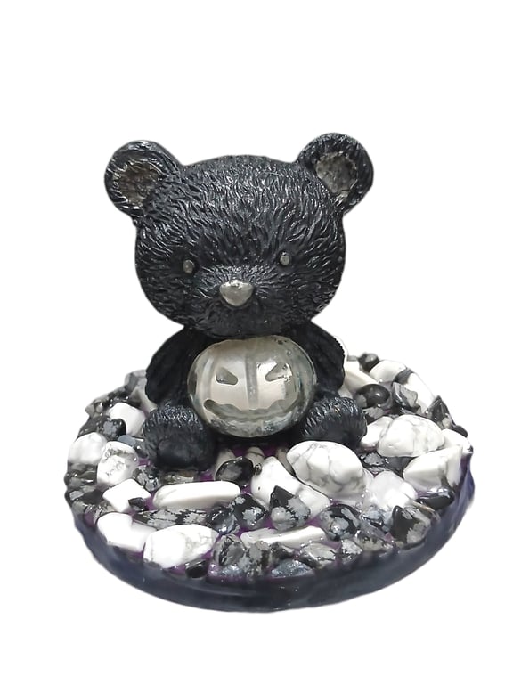 Guardian Bear Sculpture Snowflake Obsidian & White Howlite