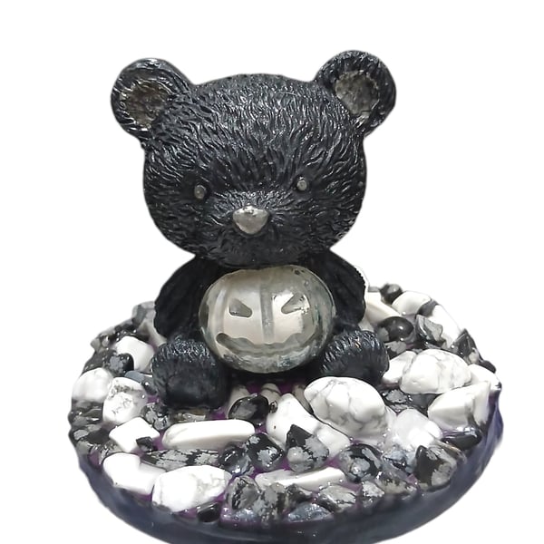 Guardian Bear Sculpture Snowflake Obsidian & White Howlite