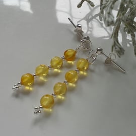 Honey Baltic Amber Drop Stud Sterling Silver Earrings