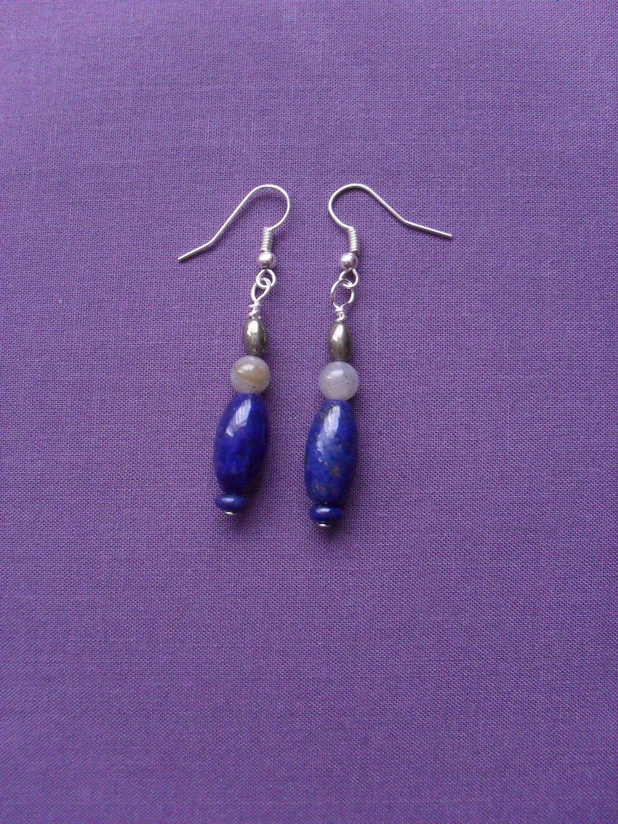 Labradorite, Lapis Lazuli and Pyrite Earrings