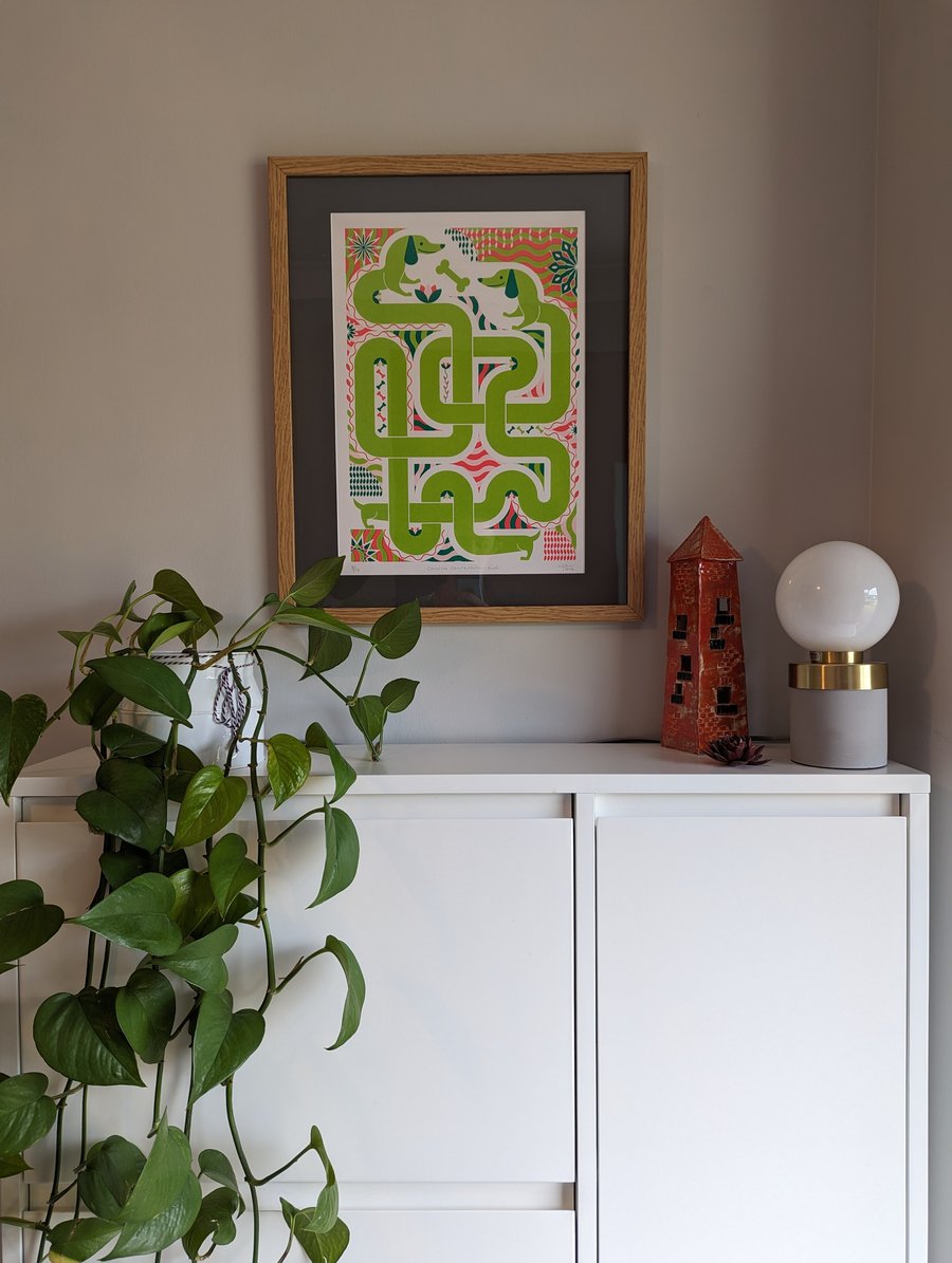 Canine Connection 2 Dachshund (Sausage dogs) A3 Unframed Screenprint artwork 