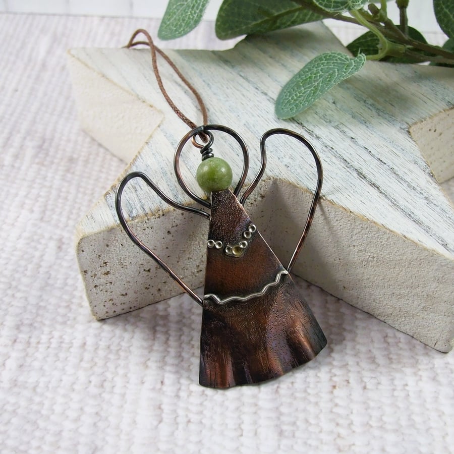 Angel, Copper Hanging Decoration with Jade Gemstone