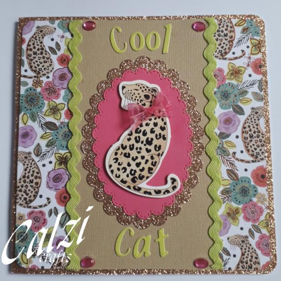 Cool Cat Leopard Blank Greeting Card