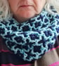 Reversible crocheted cowl in shades of blue