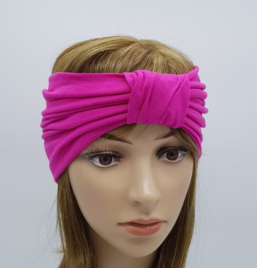 Wide viscose jersey headband, top knotted turban, stretchy front knot headband