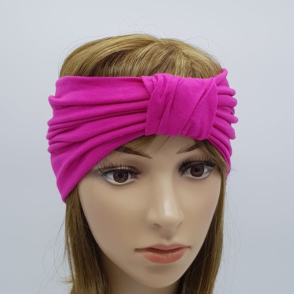 Wide viscose jersey headband, top knotted turban, stretchy front knot headband