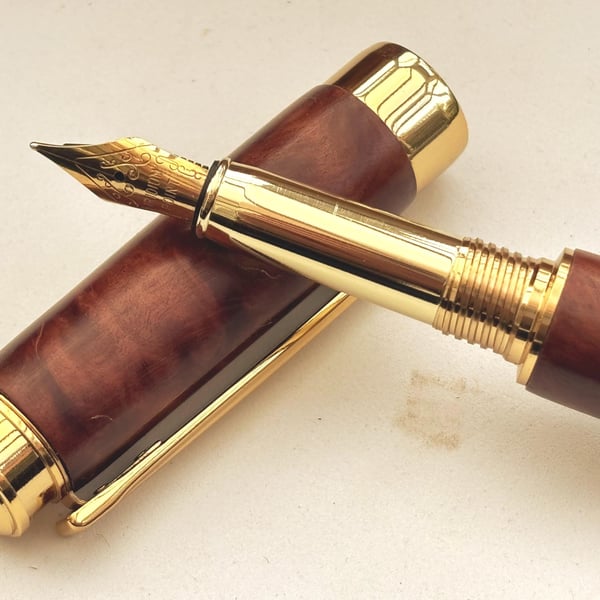 Premium Quality Fountain Pen - Hand Turned From Red Mallee Wood 