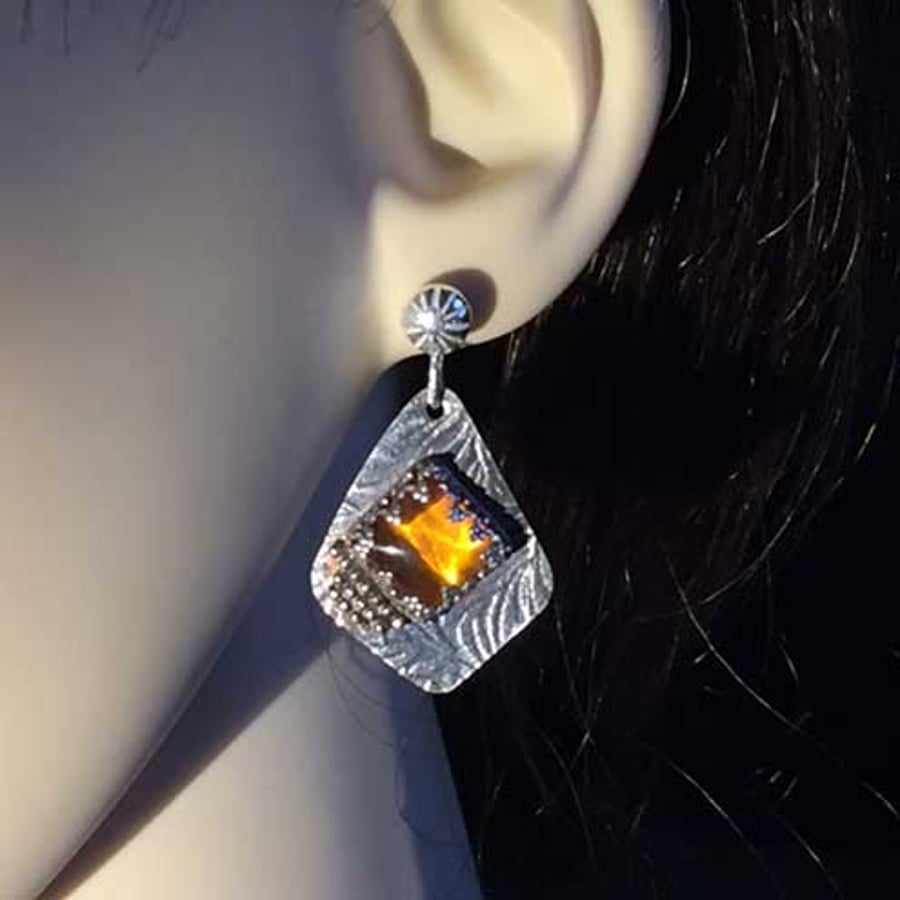 Baltic Amber post earrings - Dangle earrings - Silver earrings