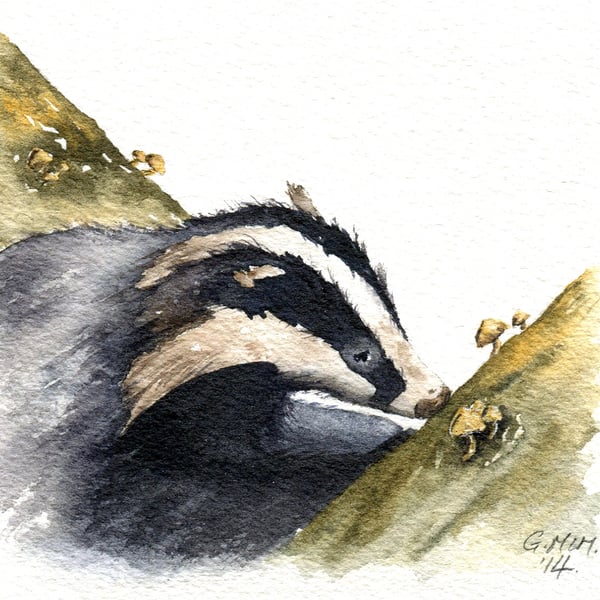 Watercolour sketch - Foraging Badger