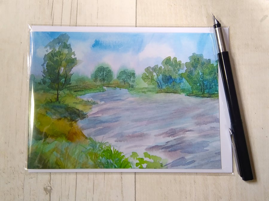 Birthday card. (Printed) Scenic card. River card.