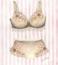 Pink and cream bra and knickers painting hand-stitched with ribbon and pearls - Image 2