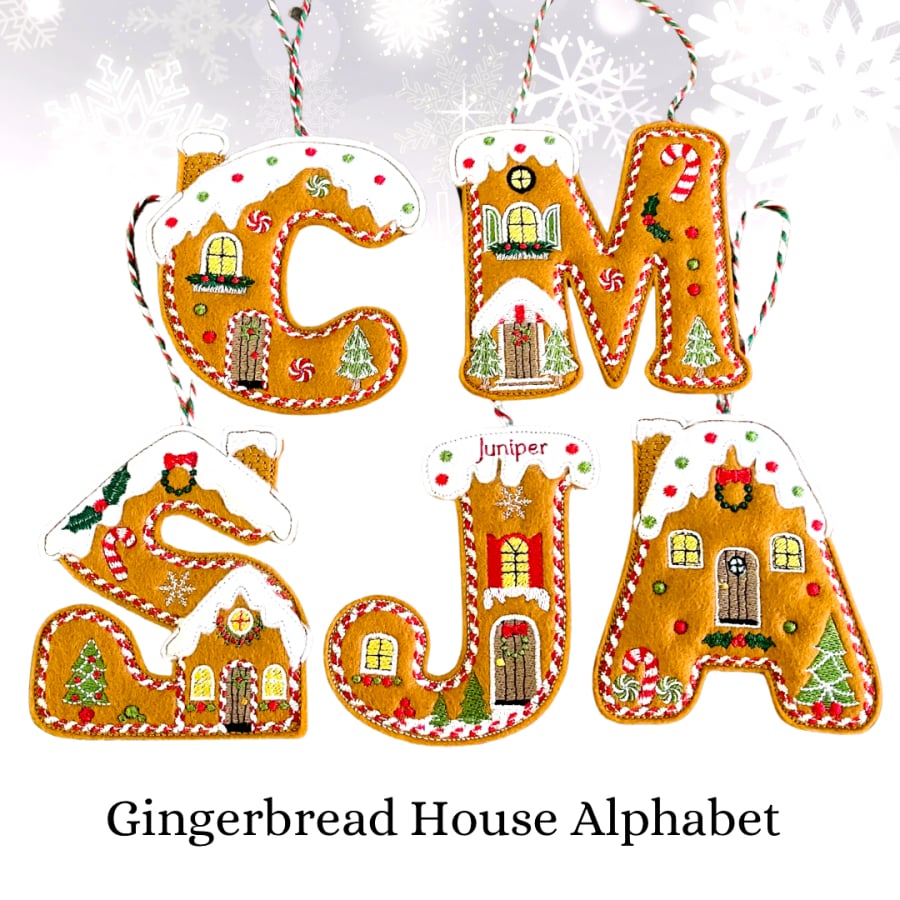 Gingerbread Alphabet Houses Personalised Hanging Decoration