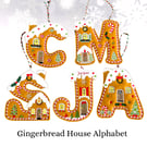 Gingerbread Alphabet Houses Personalised Hanging Decoration