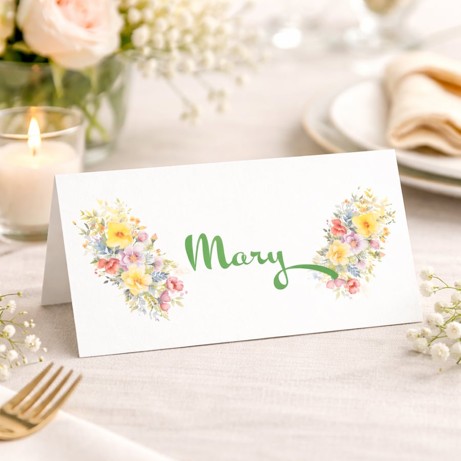 Floral Folded Name Place Cards Wedding Table Settings Personalised