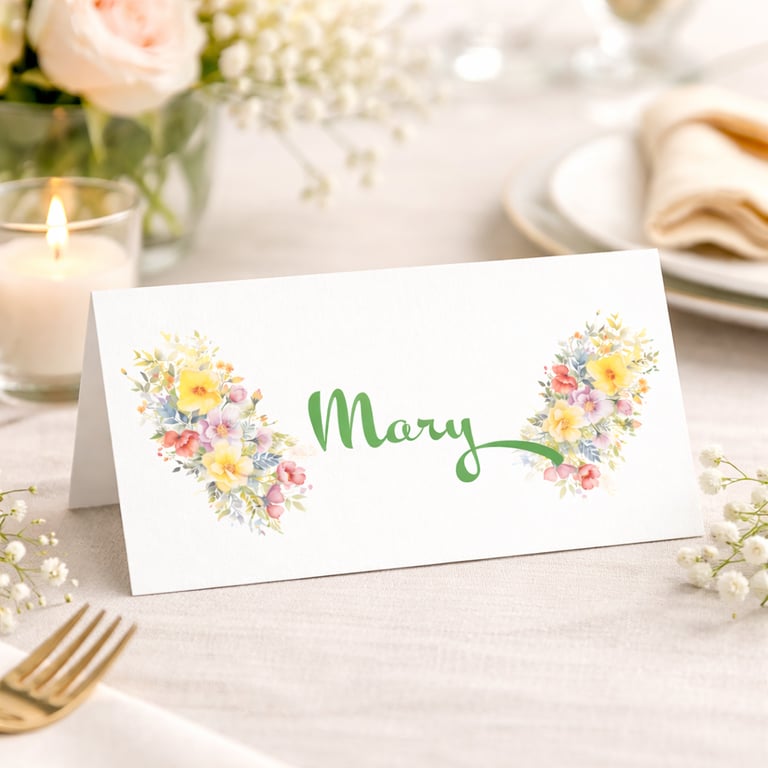 Floral Folded Name Place Cards Wedding Table Settings Personalised