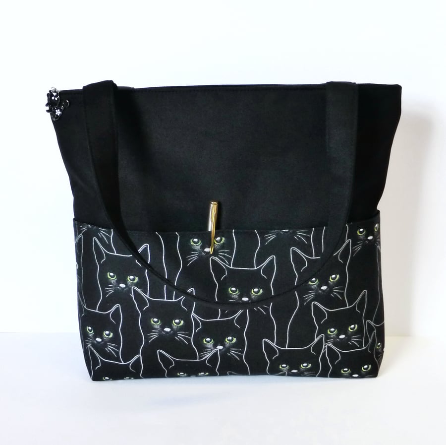 Black Cats Zipped Handbag, tote bag