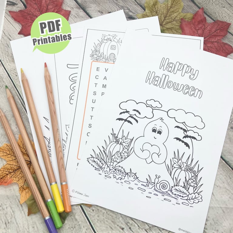 Halloween Activity Colour in Sheets - PDF Printables - Kids Activity Sheets 