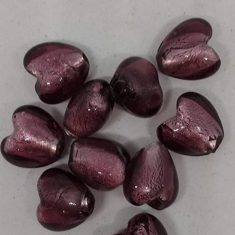 Murano Glass Hearts Foiled 12mm 20mm x 2pieces