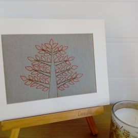 Autumn Tree Textile Art - Mounted Hand Embroidery