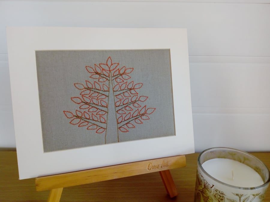 Autumn Tree Textile Art - Mounted Hand Embroidery