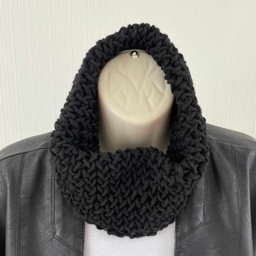 Black Knitted Neck Warmer, Cowl Snood, FREE DELIVERY 
