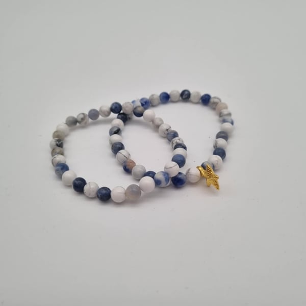 Natural Howlite and Sodalite Beaded Bracelets