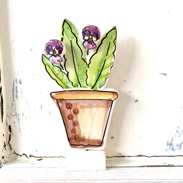 Violas Flowerpot ceramic ornament