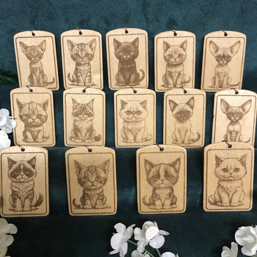Cat keyrings - Personalised on the back option - cat lovers gift, pet memorial