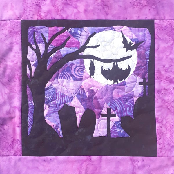 Graveyard Halloween Pattern Art Quilt Panel