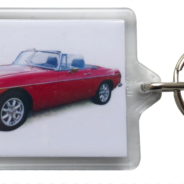 MGB Convertible 1972 (Red) - Keyring with 50x35mm Insert - Car Enthusiast