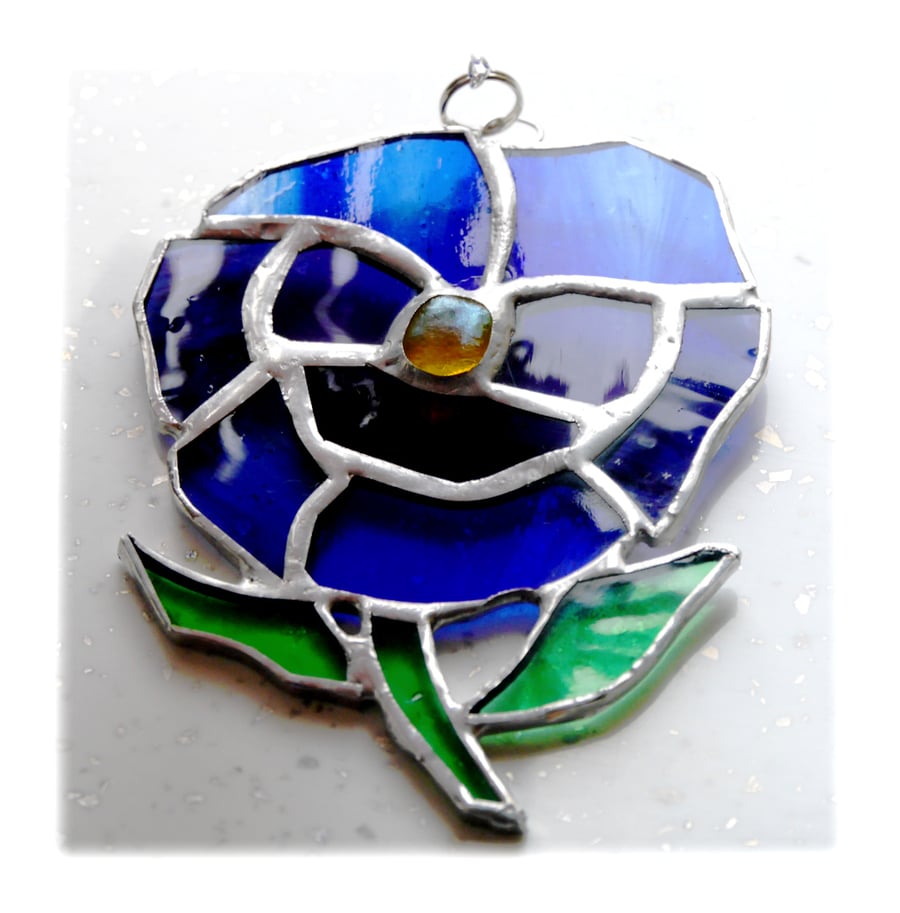 Pansy Suncatcher Stained Glass Blue Purple Flower 011