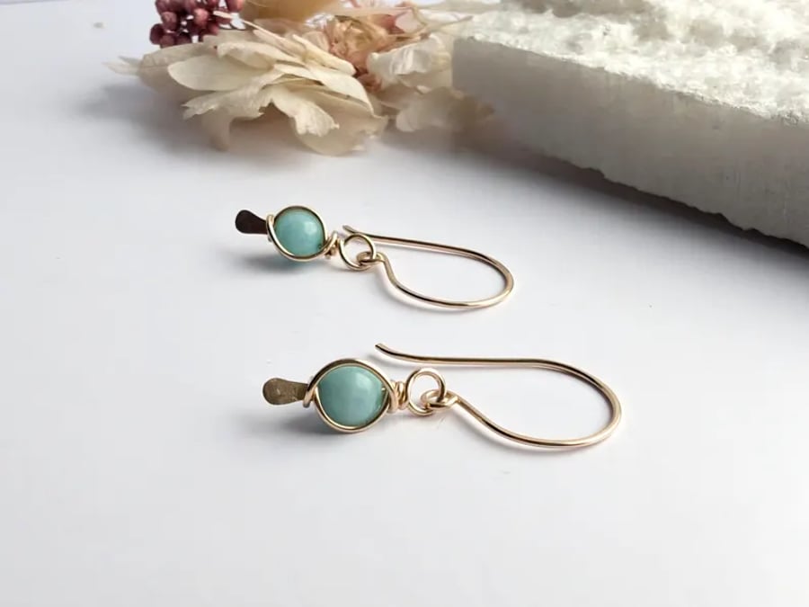 AMAZONITE Earrings 14K Gold Filled, Wire Wrapped Amazonite Earrings