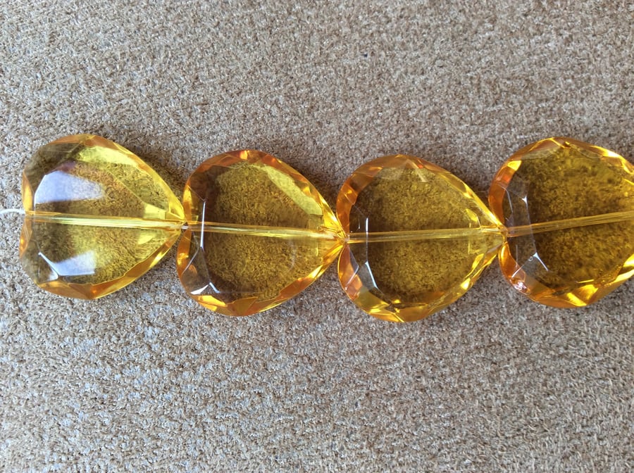 Golden Yellow Glass Heart Beads jewellery and craft projects