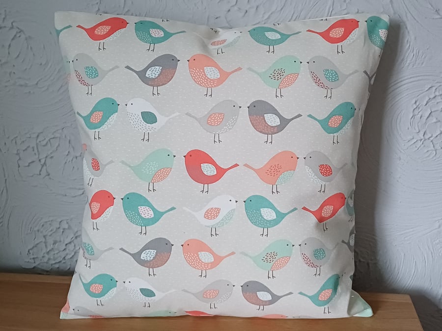 2 x 40x40cm Scandi Birds Cushion Covers Duckegg Blue Grey Orange Pink (16")