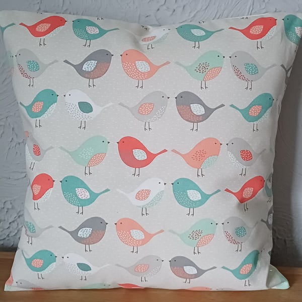 2 x 40x40cm Scandi Birds Cushion Covers Duckegg Blue Grey Orange Pink (16")