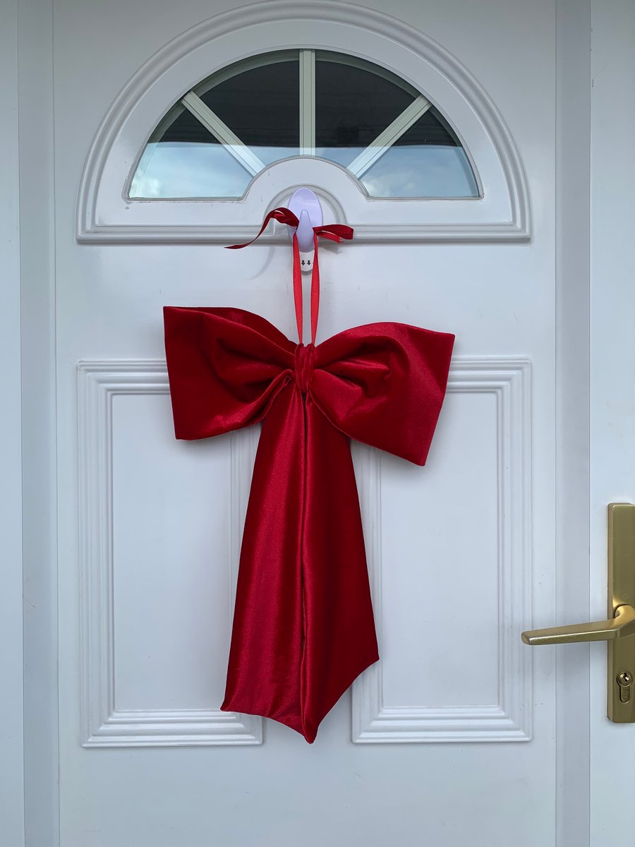 Large Red Velvet Door Bow