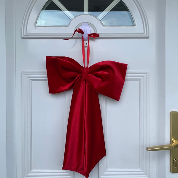 Large Red Velvet Door Bow