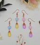 Handmade dainty flower glass bead dangle earrings, copper wire-wrapped
