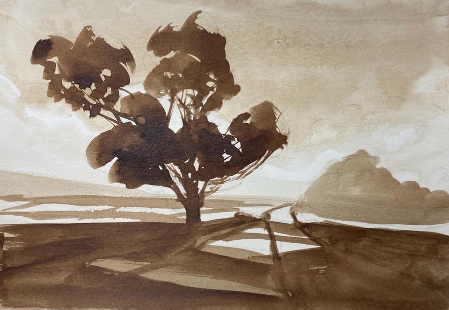 Ingleby road mid summer (Original Sepia Ink Painting) A4 size 11" x 7.5"  